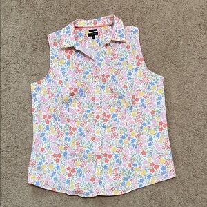 Talbots Sleeveless Floral Button-Up Top in Pastel Multi